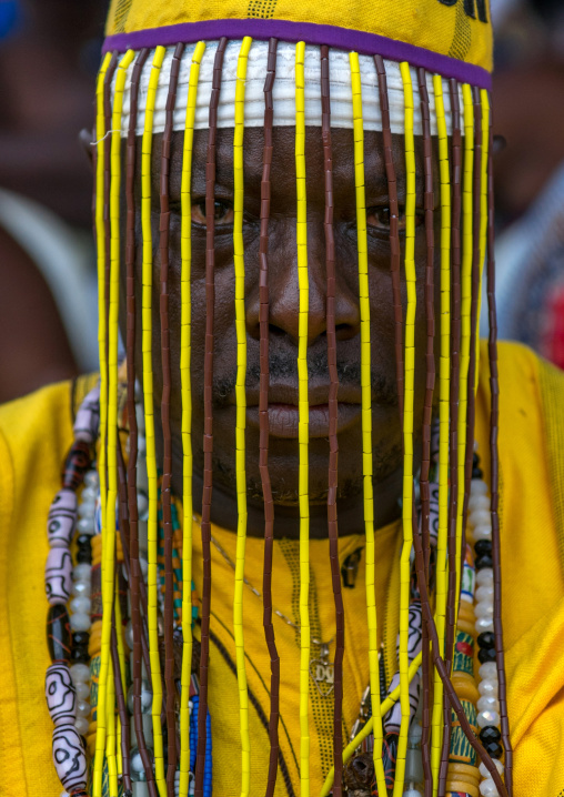 Benin, West Africa, Ouidah, dada vognon adidékon famous healer with a mask hiding his face