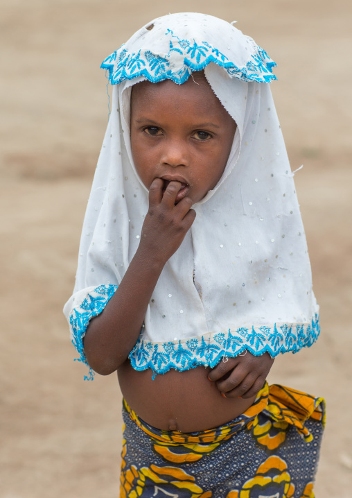 Benin, West Africa, Savalou, fulani peul tribe little girl with a muslim veil