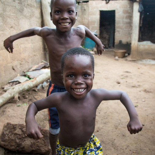 Benin, West Africa, Bopa, kids dancing during a voodoo ceremony