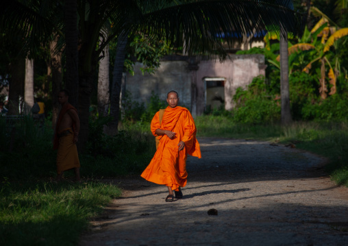 Cambodian monk walking in the street, Battambang province, Battambang, Cambodia