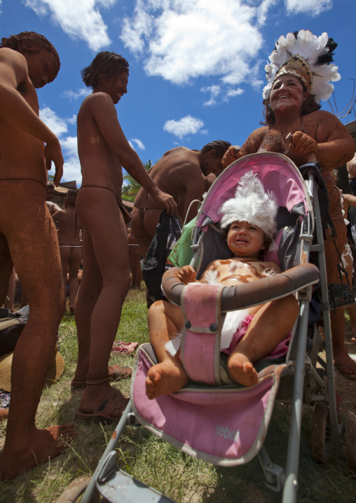 Mother And Baby During Tapati Festival, Easter Island, Chile