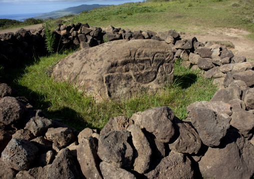Petroglyph In Rano Kau, Easter Island, Chile
