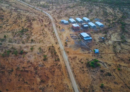 Aerial view of a new school in Hamer tribe, Omo Valley, Turmi, Ethiopia