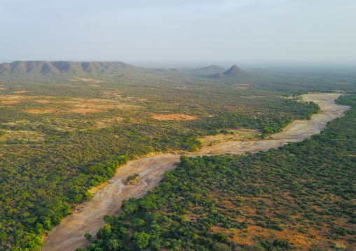 Aerial view of a dry river in the Hamer tribe territory, Omo Valley, Turmi, Ethiopia