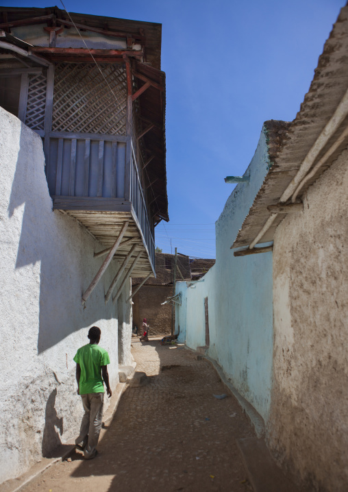 Man In A Narrow Street Of The Old Town Of Harar, Ethiopia