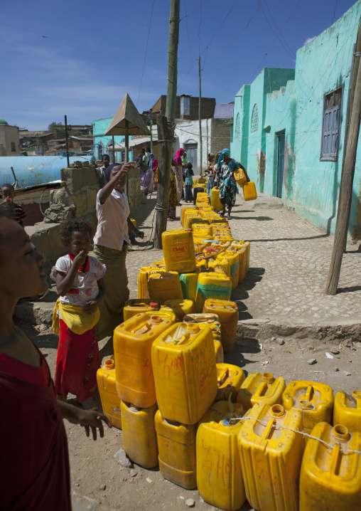 Yellow Cans To Take Water From A Water Tanker, Harar, Ethiopia