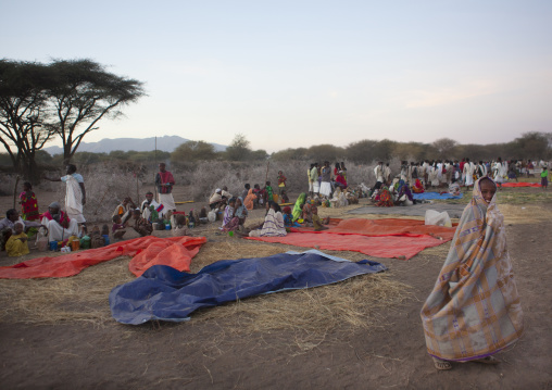 Karrayyu Tribe Families Wating At Dawn For The Gifts Of The Guests Before Gadaaa Ceremony, Metahara, Ethiopia