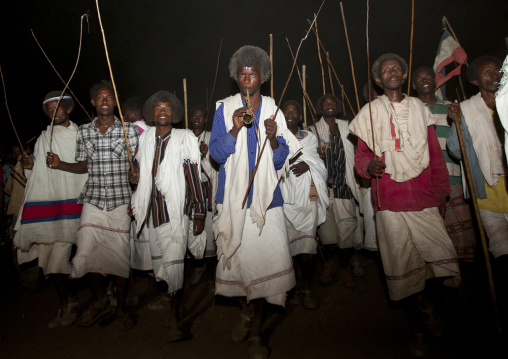 Night Shot Of A Group Of Karrayyu Tribe Men During Gadaaa Ceremony, Metahara, Ethiopia