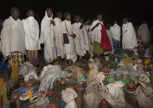 Night Shot Of A Group Of Karrayyu Tribe Men Gathered Around The Gifts Offered To The Karrayyu Tribe Families For The Gadaaa Ceremony, Metahara, Ethiopia