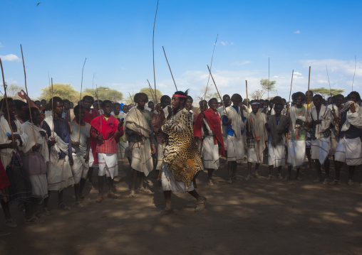 Karrayyu Tribe Men During Choreographed Stick Fighting Dance During Gadaaa Ceremony, Metahara, Ethiopia