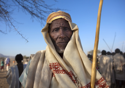 Portrait Of An Old Karrayyu Tribe Man With Traditional Clothed During Gadaaa Ceremony, Metahara, Ethiopia