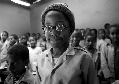 Rasta Kid With Thick Glasses In Her Classroom In Shashemene Jamaican School, Oromia Region, Ethiopia