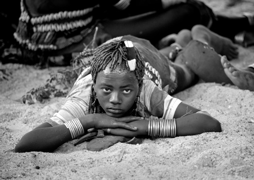 Young Hamer Woman Resting During Bull Leaping Ceremony, Omo Valley, Ethiopia