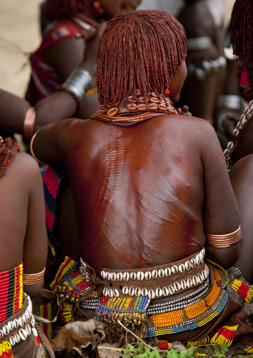 Hamer Tribe Woman Back After Being Whipped To Celebrate Bull Jumping Ceremony, Omo Valley, Ethiopia