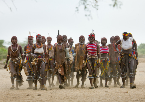 Hamer Tribe Women Group Celebrating Bull Jumping Ceremony, Omo Valley, Ethiopia
