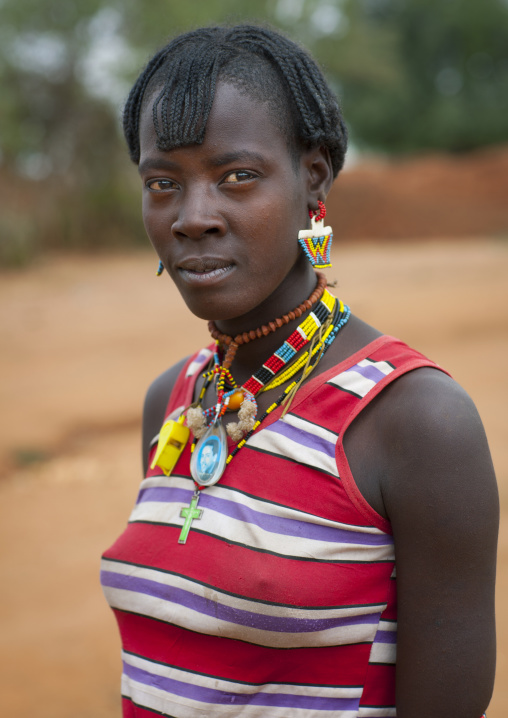 Cute Banna Young Woman With Western Clothing And Beaded Jewels Omo Valley Ethiopia