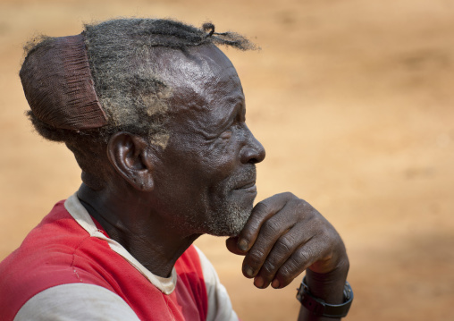 Senior Banna Man Portrait With Ill Eyes And Clay Bud Back Of Head Omo Valley Ethiopia