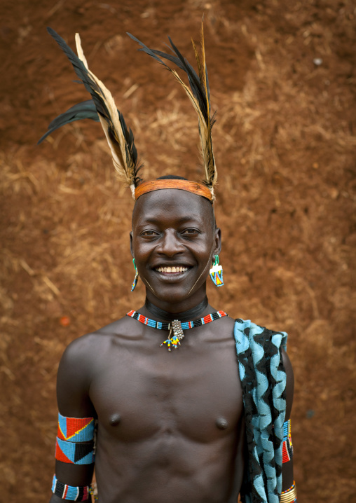 Smiling Banna Tribe Whipper Man In Traditional Clothing Ethiopia