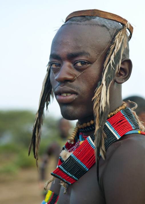 Exclusive Tribal Banna Whipper Wearing Headdress  Bull Jumping Ceremony Omo Valley Ethiopia