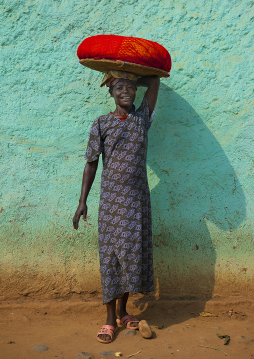 Woman Carrying A Load On Her Head Full Body Omo Valley Ethiopia