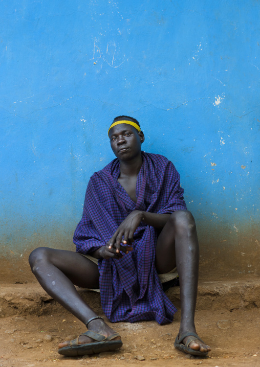 Bodi Sitting Man With Loincloth Hana Mursi Village Omo Valley Ethiopia