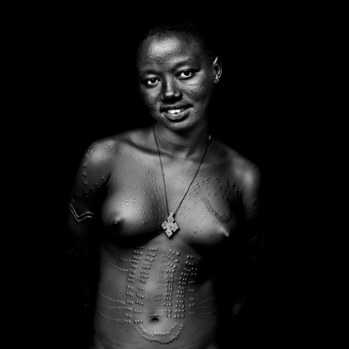 Naked Breasts Bodi Smiling Woman Portrait With Scarified Skin Omo Valley Ethiopia