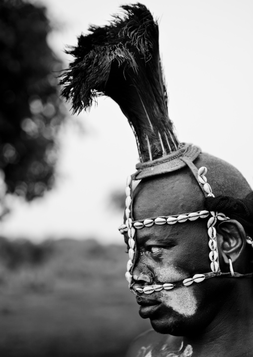 Bodi Cauris Mask And Ostrich Plume Headgear  Man Portrait Kael New Year Ceremony Omo Valley Ethiopia