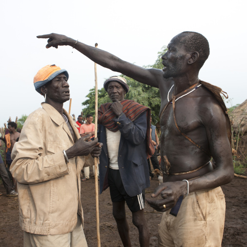 Bodi Man Bare Chest Pointing With Finger  Kael New Year Ceremony Omo Valley Ethiopia