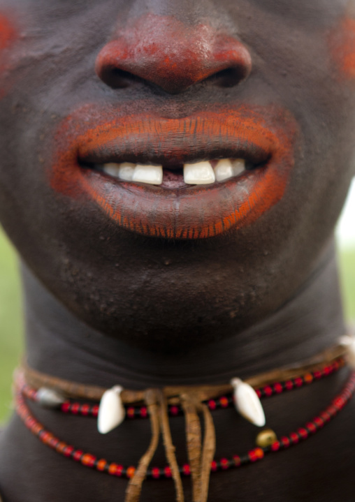 Detail Of Painted Lips And Nose Of Bodi Man Ethiopia