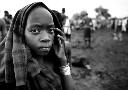 Bodi Teenage Girl With Concerned Look During Kael New Year Celebration Omo Valley Ethiopia