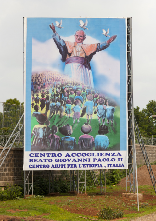 Billboard depicting john paul ii for aid centre addis abeba Ethiopia