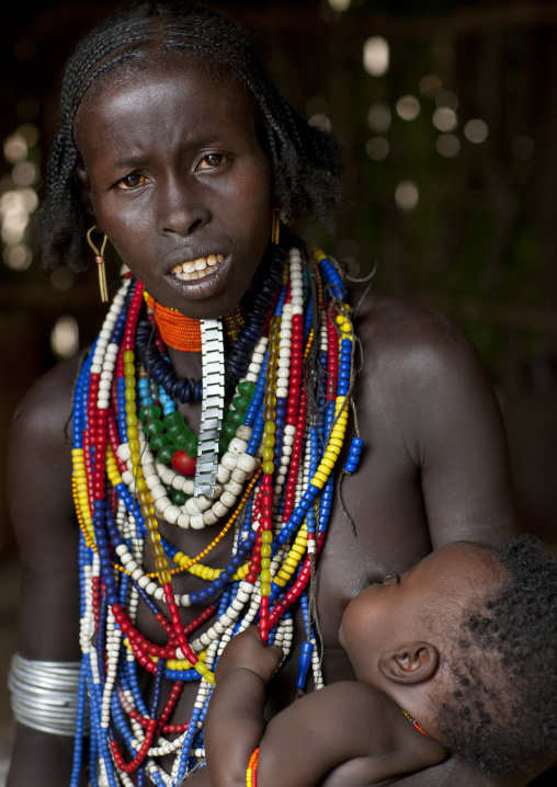 Portrait Of Erbore Tribe Woman With Her Baby, Omo Valley, Ethiopia