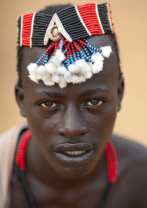 Hamer Man Portrait With Hat And Holding Headrest Omo Valley Ethiopia