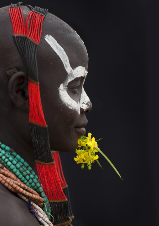 Profile Of Painted Face With Beaded Necklace Karo Woman Ethiopia