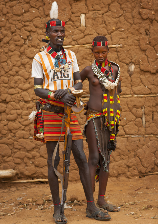 A Hamer Couple Posing Outside A Clay House Omo Valley Ethiopia