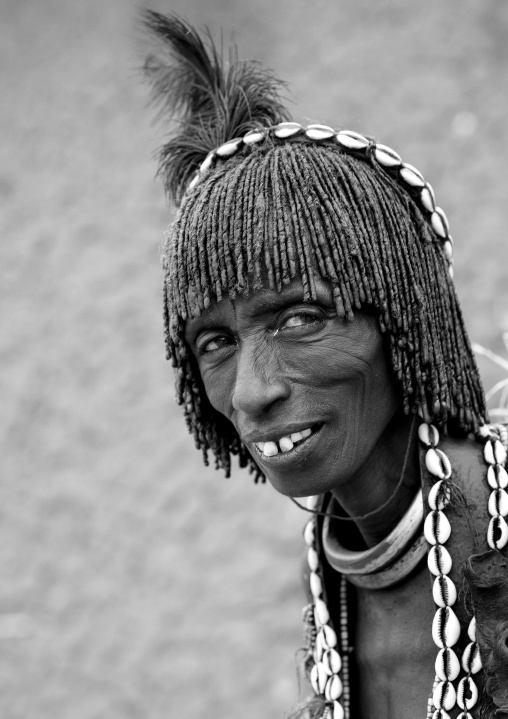 Portrait Of Hamer Man With Feather And Shells Omo Valley Ethiopia