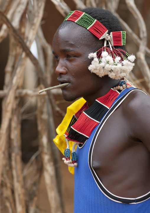 Teenage Hamer Boy With Traditional Ornaments And Siwak Stick Portrait Omo Valley Ethiopia