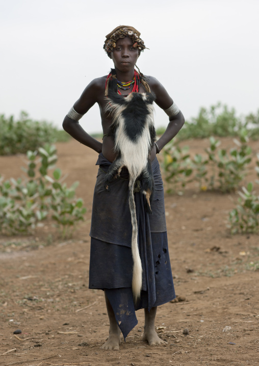 Dassanech Woman Wearing Colobus Monkey Skin Omo Valley Ethiopia