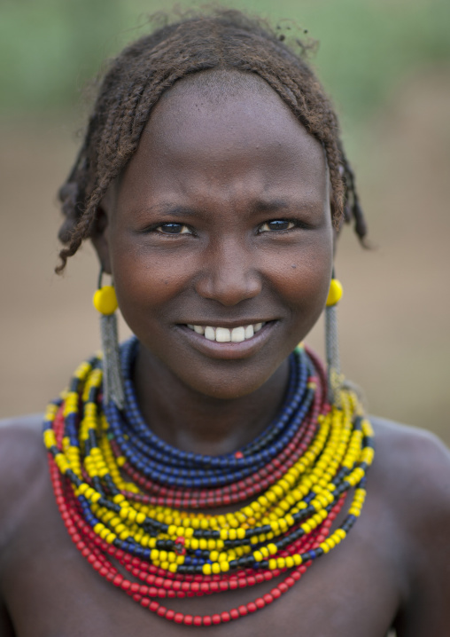 Dassanech Teenage Girl Wearing Beaded Necklaces Omo Valley Ethiopia