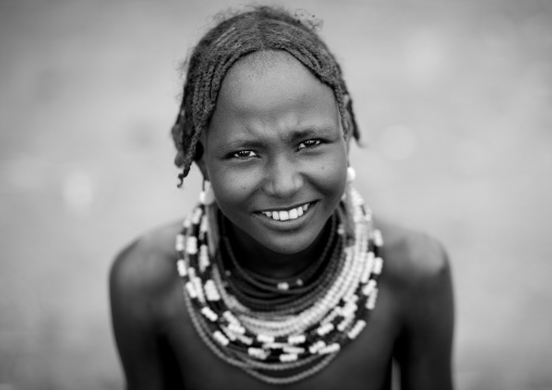 Dassanech Teenage Girl  Portrait Wearing Beaded Necklaces Omo Valley Ethiopia