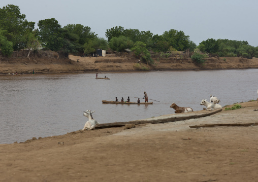 Dassanech People Crossing The River In A Pirogue Omo Valley Ethiopia