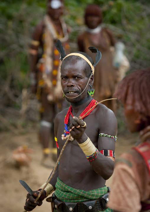 Whipper In Front Of The Hamer Woman He Is About To Flog Celebrating Bull Jumping Ceremony Ethiopia