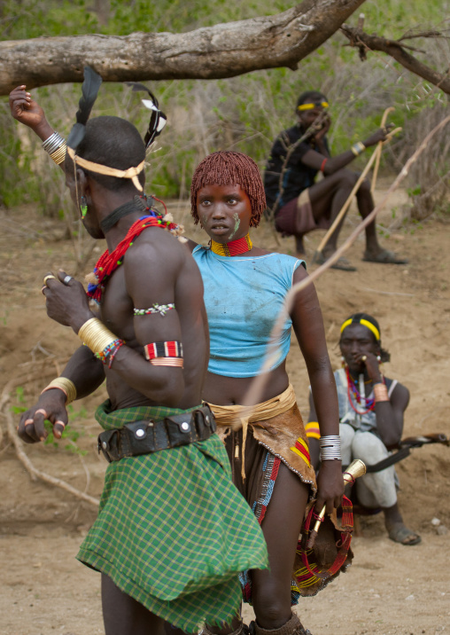 Great Whipper About To Flog Young Hamer  Woman Celebrating Bull Jumping Ceremony Ethiopia