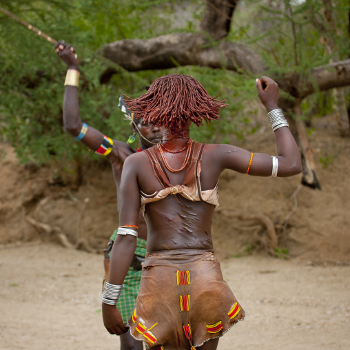 Scarified Hamer Woman Ochred Back Flogged During Bull Jump Ceremony Ethiopia