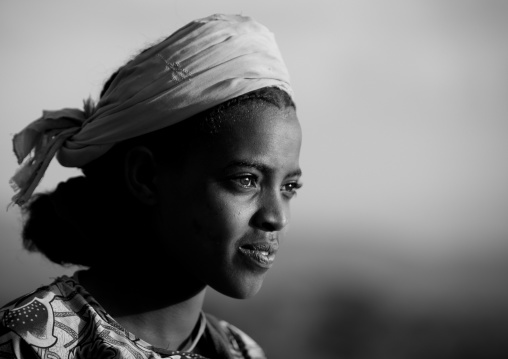 Black And White Portrait Of A Smiling Oromo Tribe Girl, Dire Dawa, Ethiopia