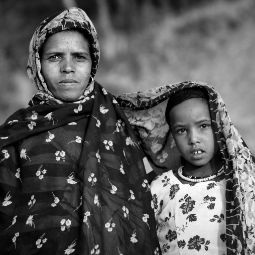 Black And White Portrait Of An Oromo Mother And Daughter, Dire Dawa, Ethiopia