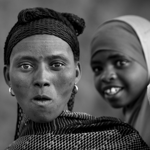 Black And White Portrait Of A Surprised Oromo Woman, Dire Dawa, Ethiopia