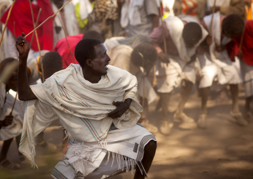 Karrayyu Tribe Man During Choreographed Stick Fighting Dance, Gadaaa Ceremony, Metahara, Ethiopia