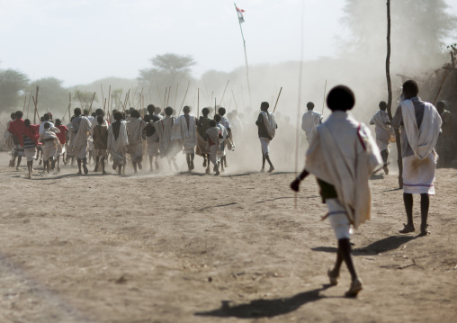 Karrayyu Tribe Men Running During Gadaaa Ceremony, Metahara, Ethiopia