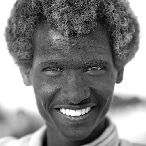 Black And White Portrait Of A Karrayyu Tribe Man With His Gunfura Traditional Hairstyle Covered With Dust During Gadaaa Ceremony, Metehara, Ethiopia